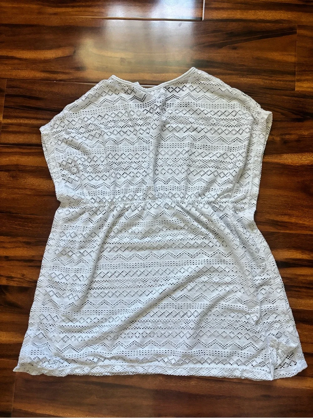 Girls White Crochet and Blue-Green Seashell Print Cover-Up